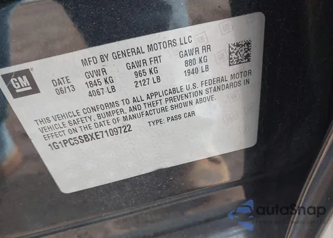 2014 Chevrolet Cruze 1Lt Auto из США, поврежденный, VIN 1G1PC5SBXE7109722